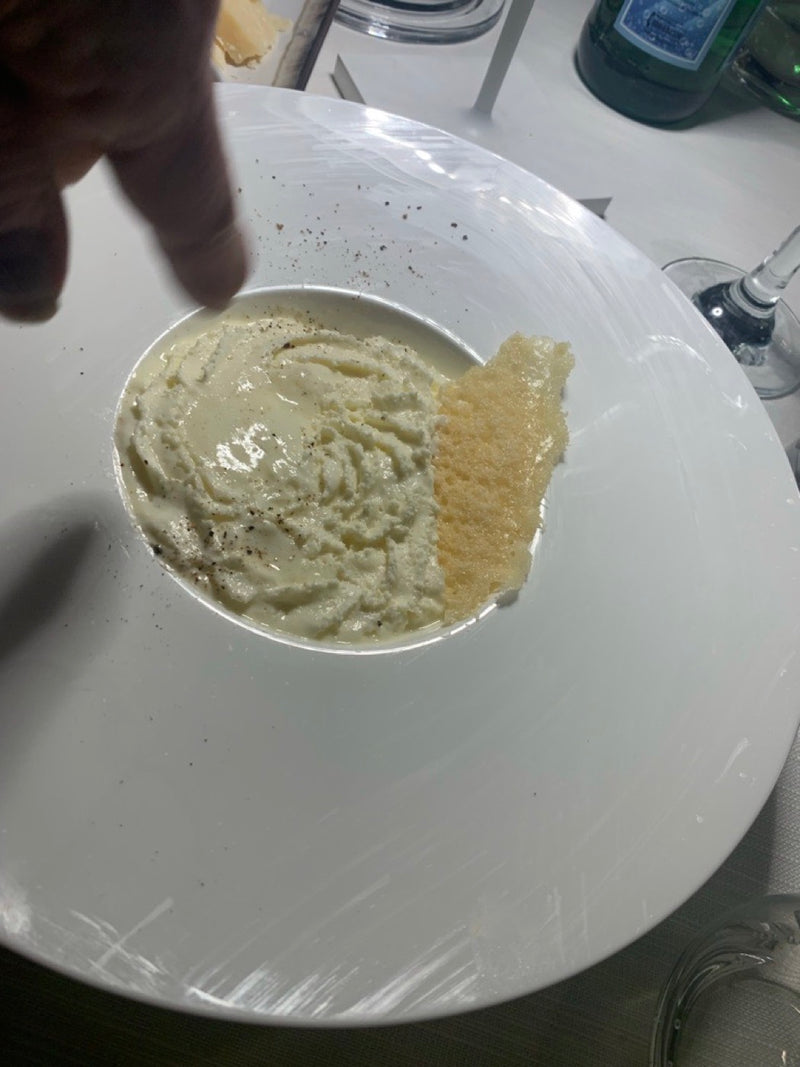 Pasta with a Parmigiano wafer, Parma, May 2022