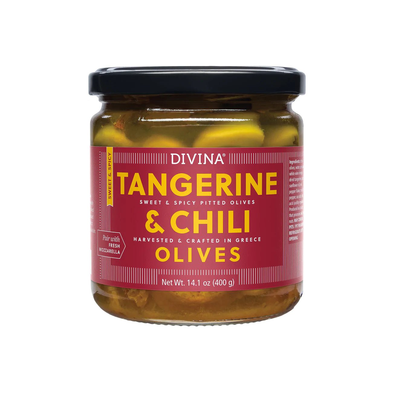 Tangerine and Chili Sweet and Spicy Olives, Divina, 14.1 oz