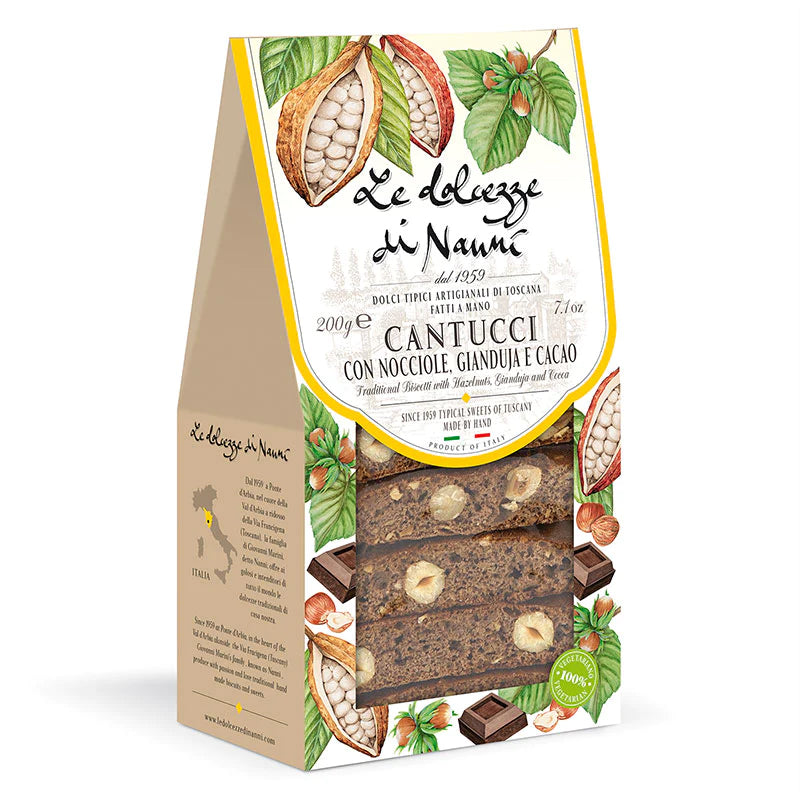 Hazelnut, Giandula, and Cocoa Cantucci, Gift Box by Nanni, 7.1 oz