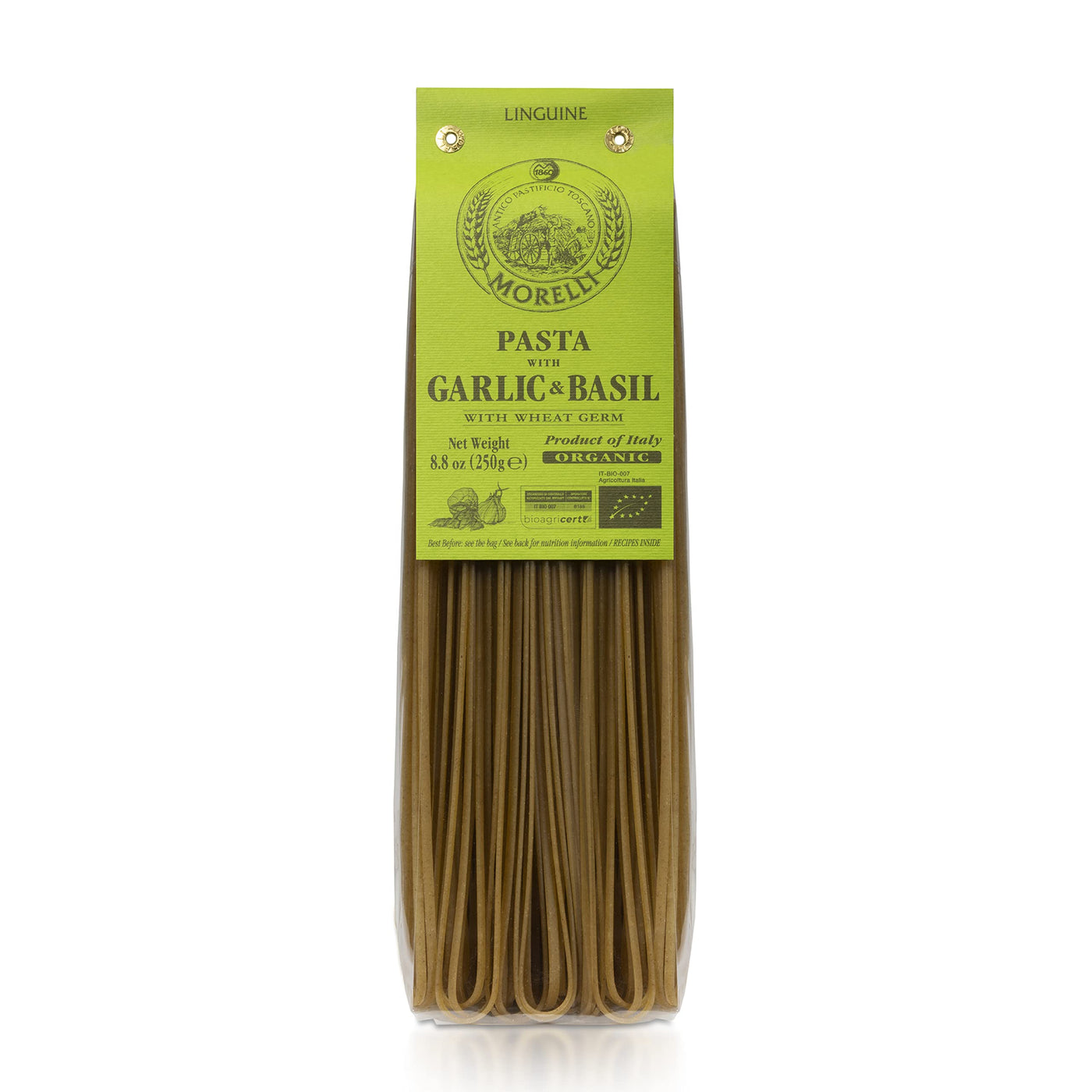 Basil and Garlic Linguine, Organic, Morelli, 8.8 oz